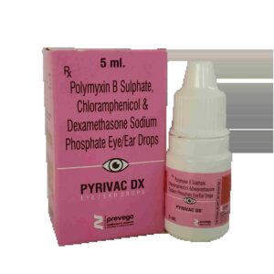POLYMYXIN B SULPHATE 5000 IU + CHLORAMPHENICOL 5 MG + DEXAMETHASONE SODIUM PHOSPHATE 1 MG + PHENYL MERCURIC NITRATE 0.001% W/V ( PYRIVAC DX DROP )