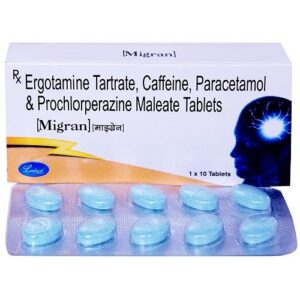 ERGOTAMINE 1 MG + CAFFEINE 100 MG + PARACETAMOL 250 MG + PROCHLORPERAZINE 2.5 MG ( Migran Tablets )
