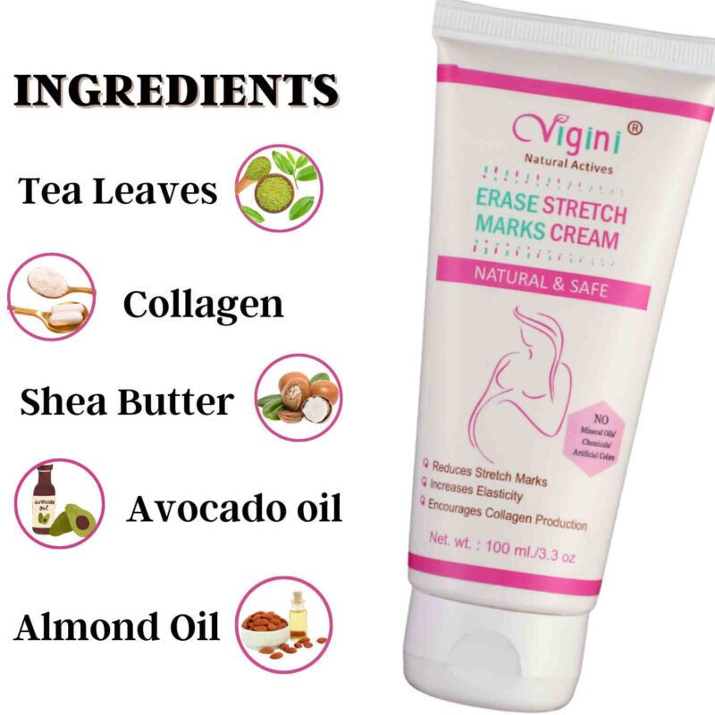 Vigini Natural Erase Stretch Marks Scars Removal Oil Cream In During After Pregnancy Delivery for Women Anti-Aging Hyper Pigemantation Remover Uneven Skin Tone 100g - Image 2