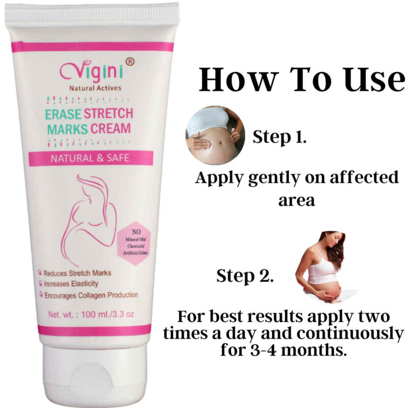 Vigini Natural Erase Stretch Marks Scars Removal Oil Cream In During After Pregnancy Delivery for Women Anti-Aging Hyper Pigemantation Remover Uneven Skin Tone 100g - Image 4