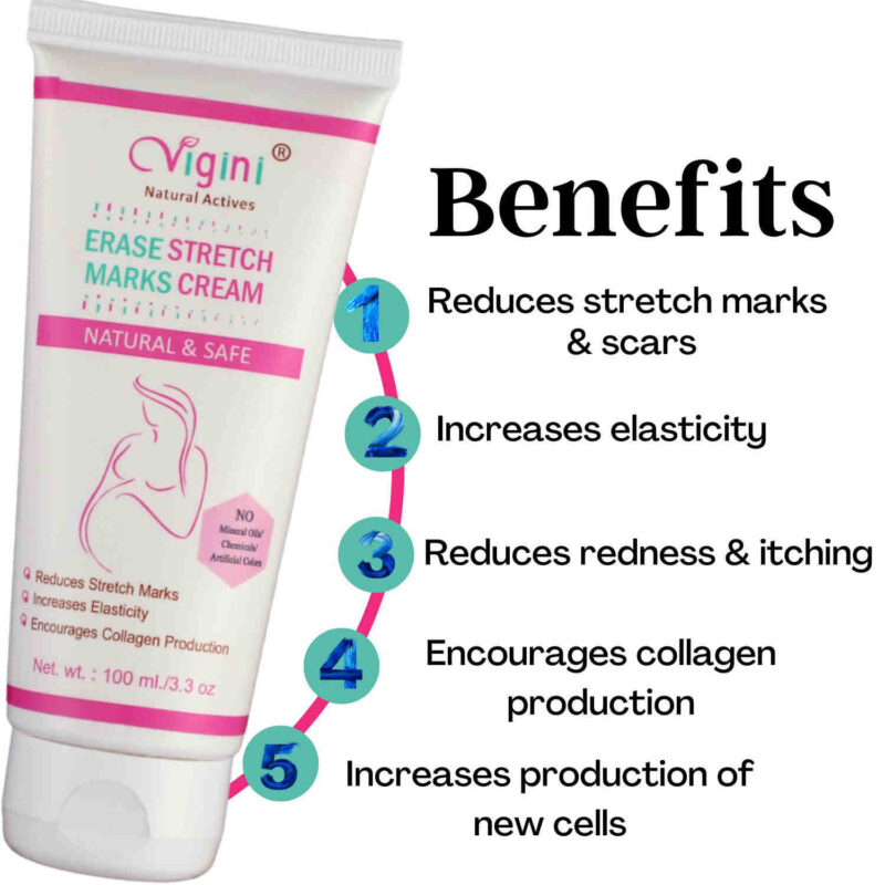 Vigini Natural Erase Stretch Marks Scars Removal Oil Cream In During After Pregnancy Delivery for Women Anti-Aging Hyper Pigemantation Remover Uneven Skin Tone 100g - Image 3