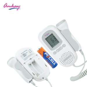 Amkay Fetal Doppler | Fetal Heart Rate Monitor for Home and Clinic | Headphone Jack with Built-in Speaker (Grey & White)