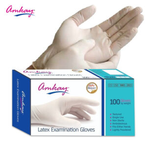 AMKAY Product's Disposal Examination Rubber Gloves - White| Pack of 100 Gloves (Large)