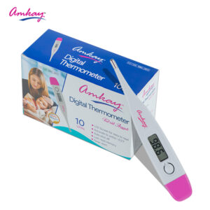 Amkay Digital Thermometer With Quick Measurement of Oral & Underarm Temperature in Celsius & Fahrenheit, Water Resistant for Easy Cleaning (White)