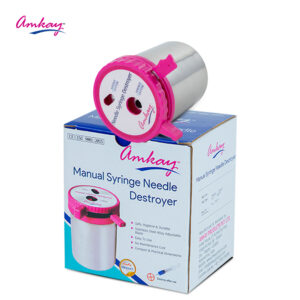 Amkay Needle & Syringe Destroyer Manual, Needle Destroyer Machine for Hospital & Laboratory - Pink & White (Pack of 1)