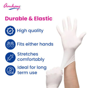 product-grid-gallery-item AMKAY Product's Disposal Examination Rubber Gloves - White| Pack of 100 Gloves (Large)